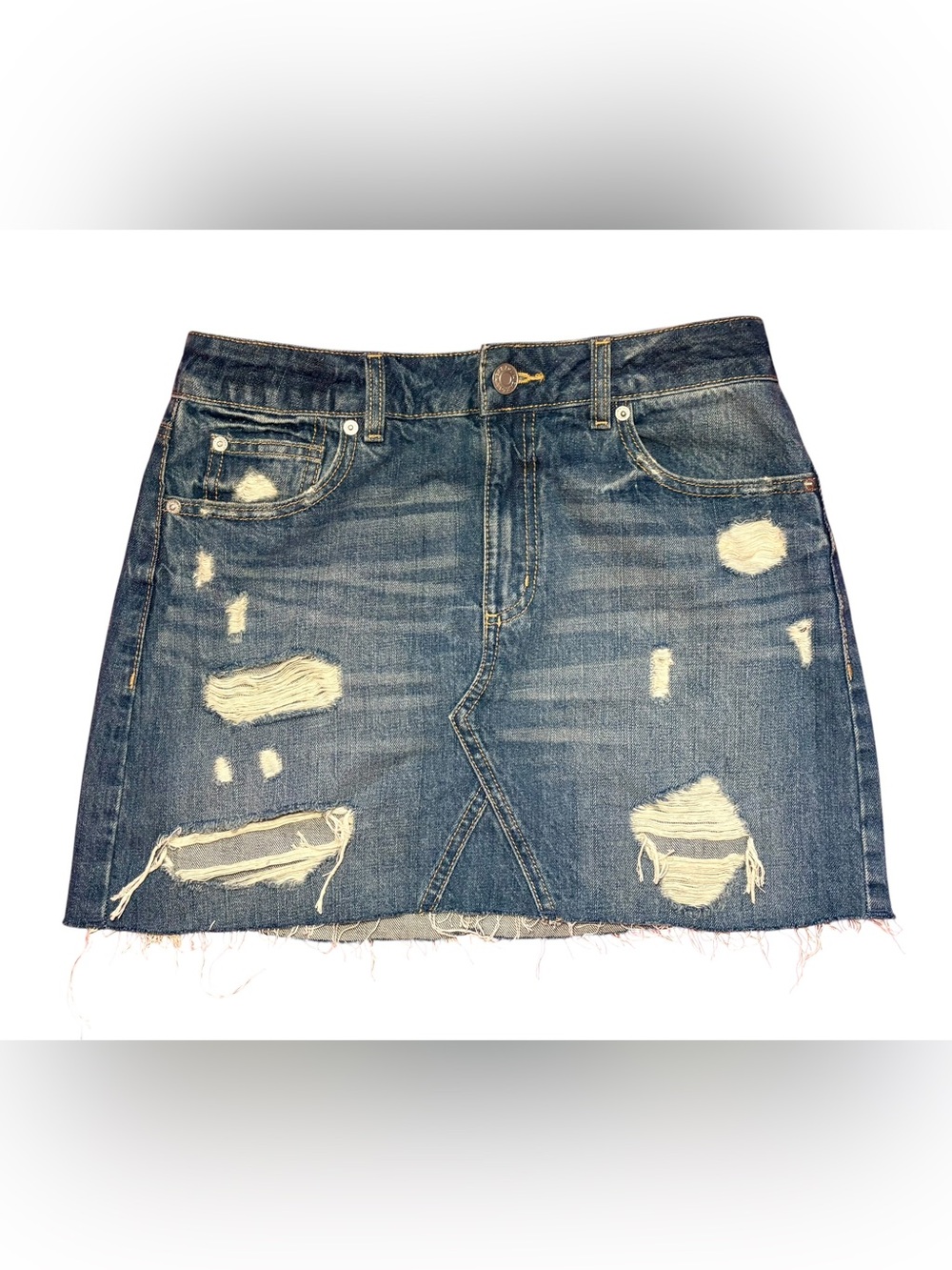 Garage Distressed Denim Mini Skirt - Dark Blue